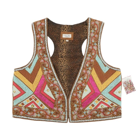 Tasha Polizzi Jackets & Blazers - New Tasha Polizzi Heavily Beaded Floral Embroidered Brown Leather Western Vest L